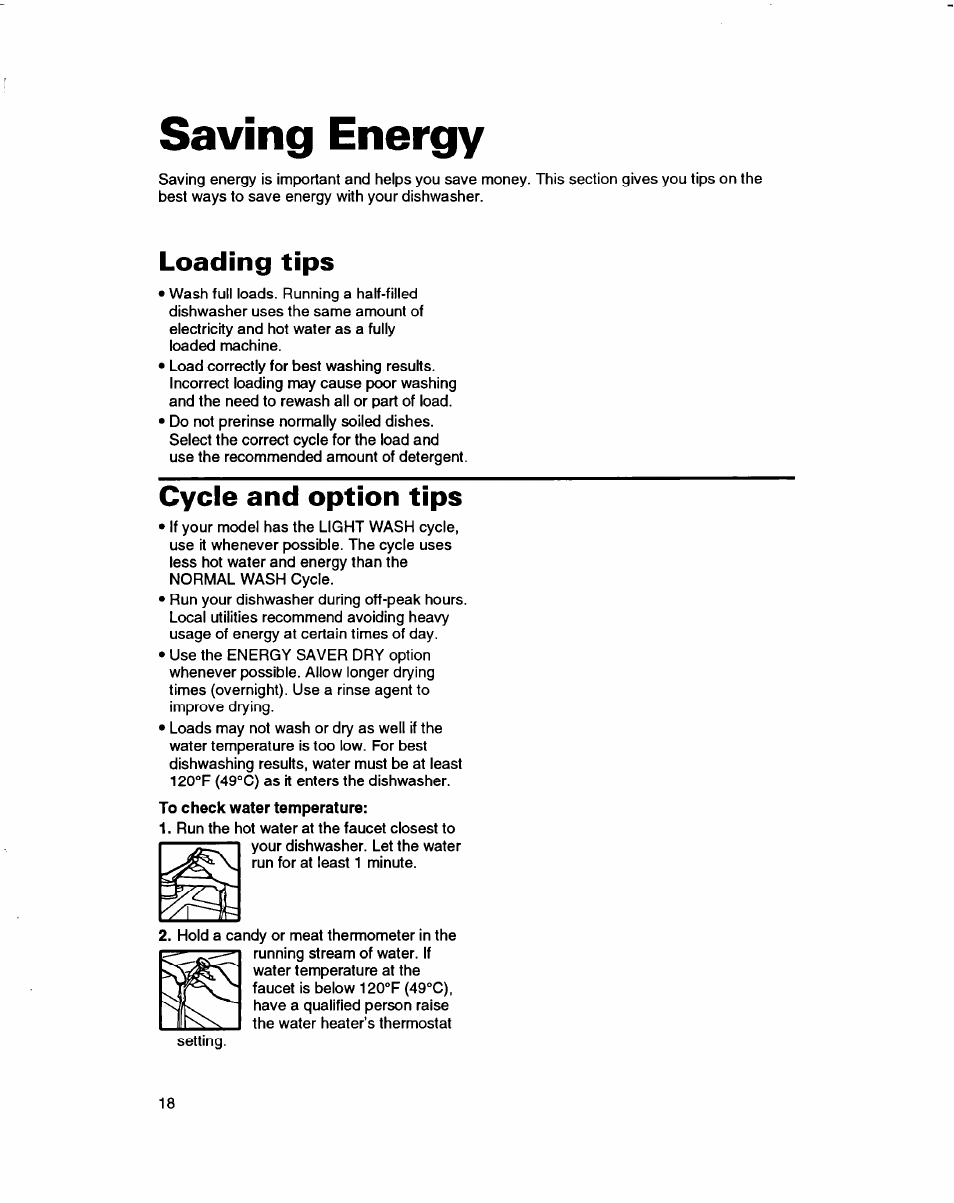 Saving energy, Loading tips, Cycle and option tips | Whirlpool 3376809 User Manual | Page 18 / 25