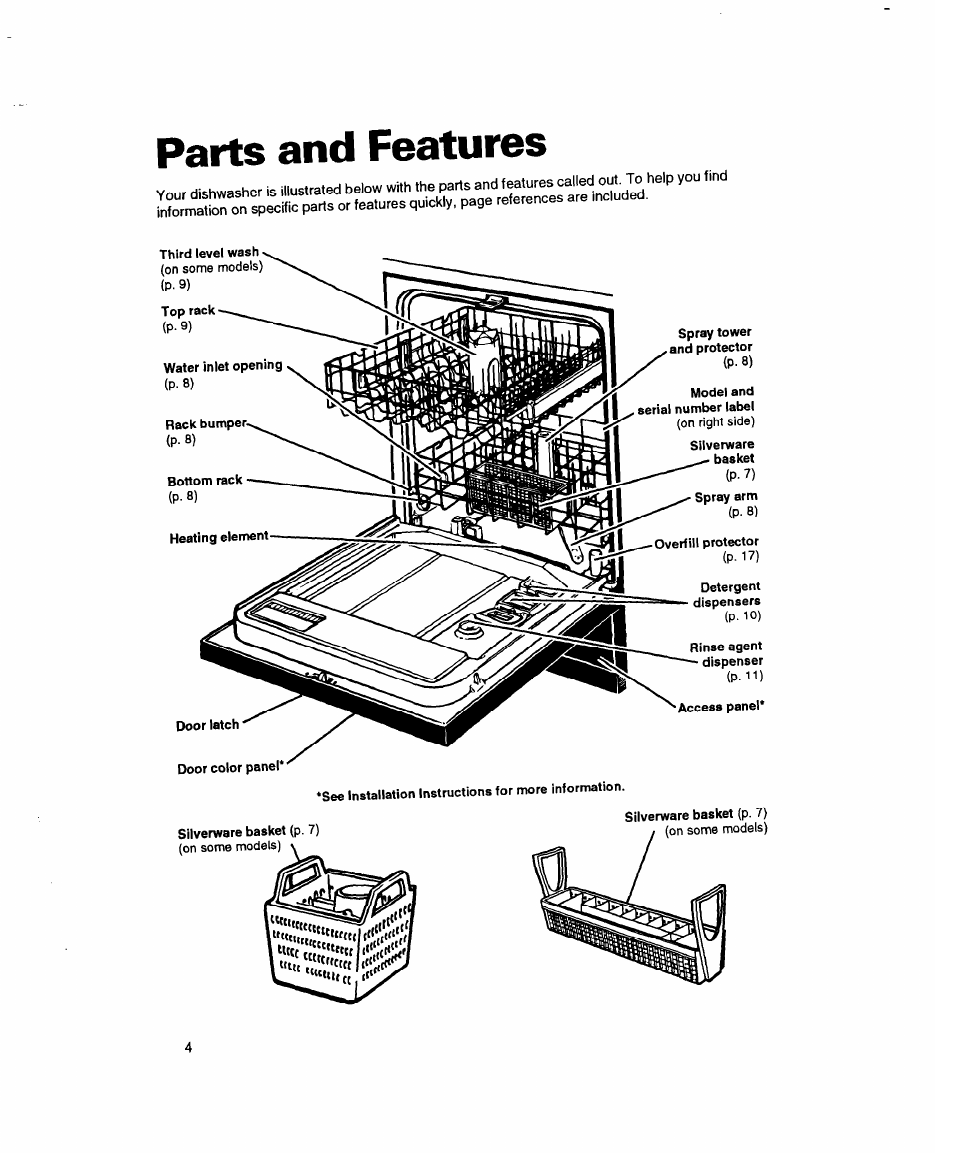 Parts and features | Whirlpool 3376809 User Manual | Page 4 / 25
