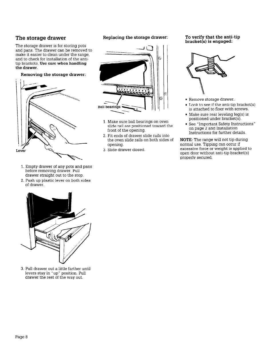The storage drawer | Whirlpool FES340V User Manual | Page 8 / 16