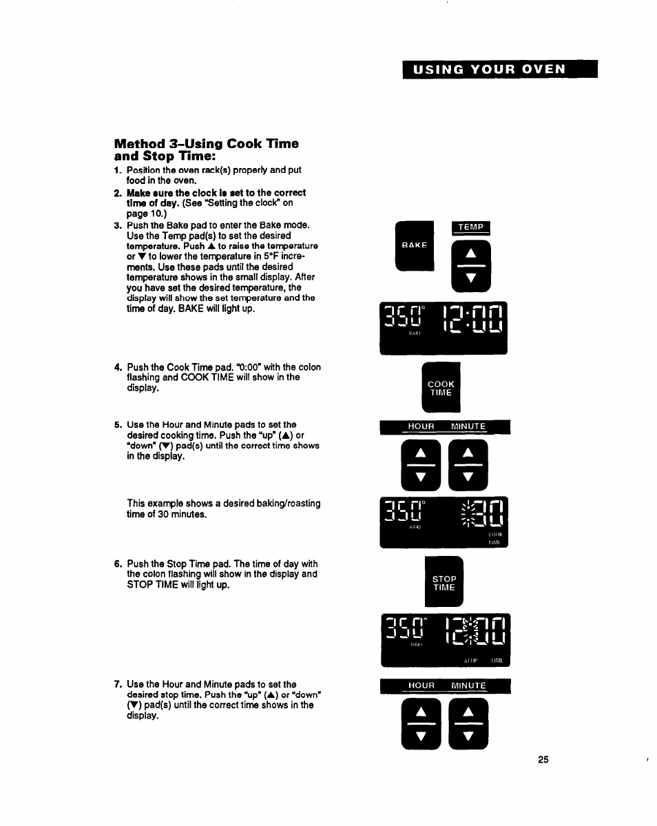 Method 3-using cook time and stop time, I r rr, J j u | 3 3 u, J 3 u, I l u u, I '■f'iri n, R rr | Whirlpool RB260PXY User Manual | Page 25 / 40