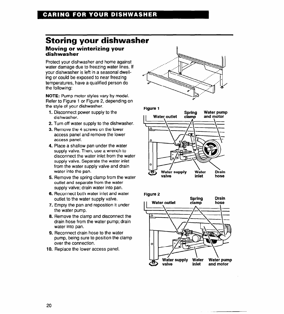 Storing your dishwasher, Moving or winterizing your dishwasher | Whirlpool 930 User Manual | Page 20 / 30