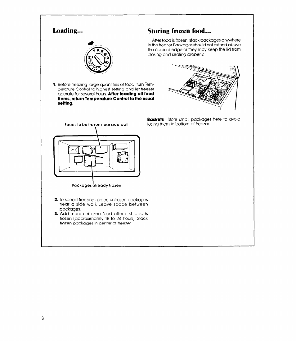 Loading, Storing frozen food, Loading storing frozen food | Loading... storing frozen food | Whirlpool EHl5EF User Manual | Page 8 / 12