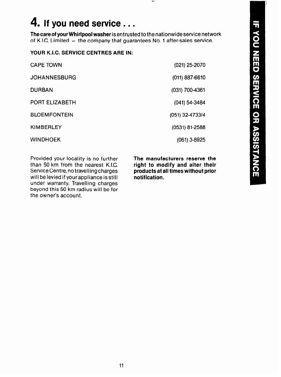If you need service, You need service | Whirlpool 3LA5581 User Manual | Page 11 / 24