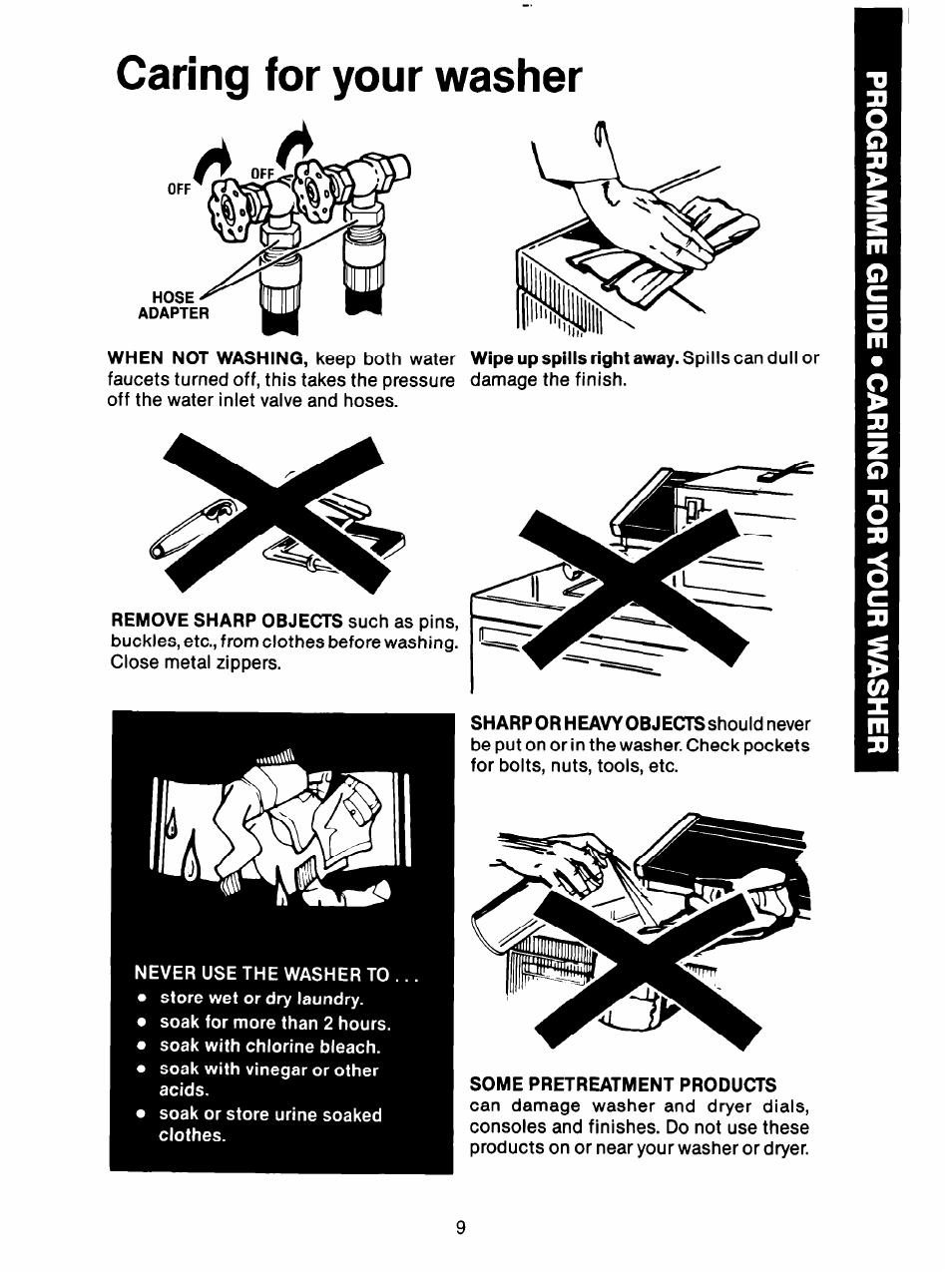 Caring for your washer | Whirlpool 3LA5581 User Manual | Page 9 / 24