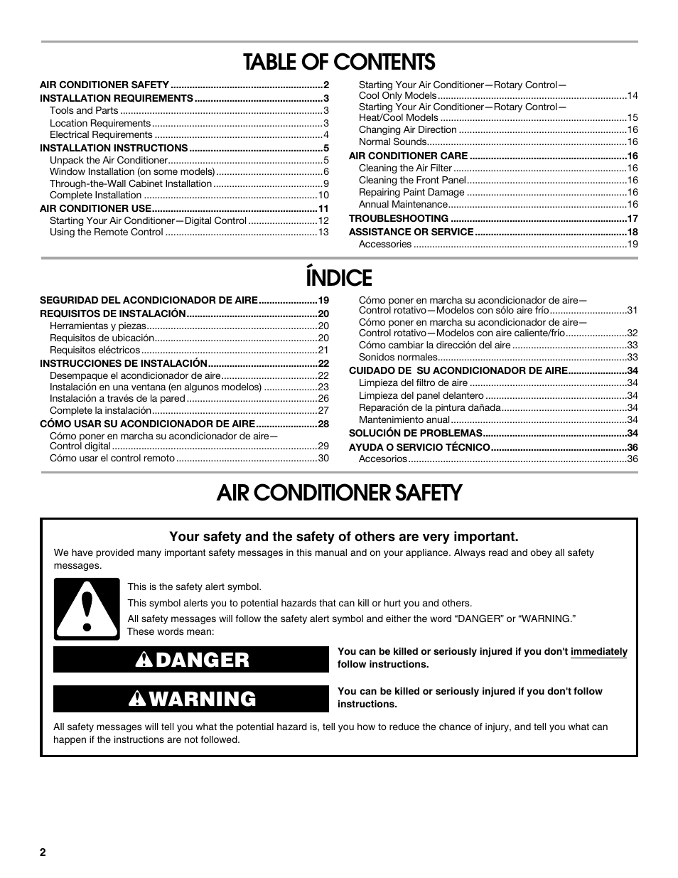 Whirlpool ACE184PT0 User Manual | Page 2 / 36