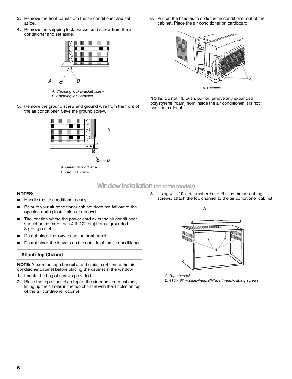 Window installation, On some models) | Whirlpool ACE184PT0 User Manual | Page 6 / 36