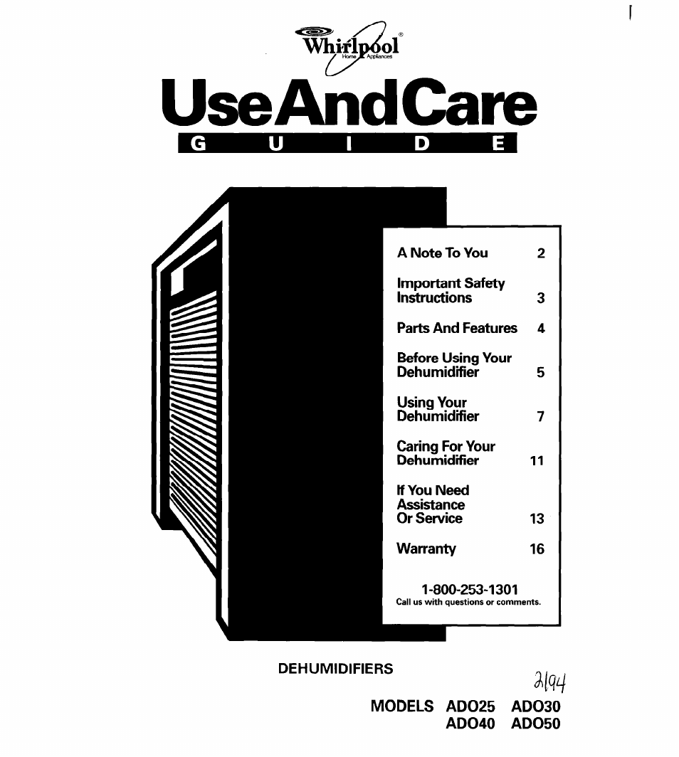 Whirlpool AD050 User Manual | 15 pages