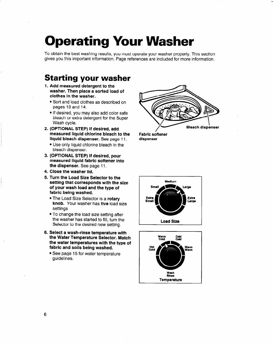 Operating your washer, Starting your washer, Caring for your washer | Whirlpool 3363569 User Manual | Page 6 / 23