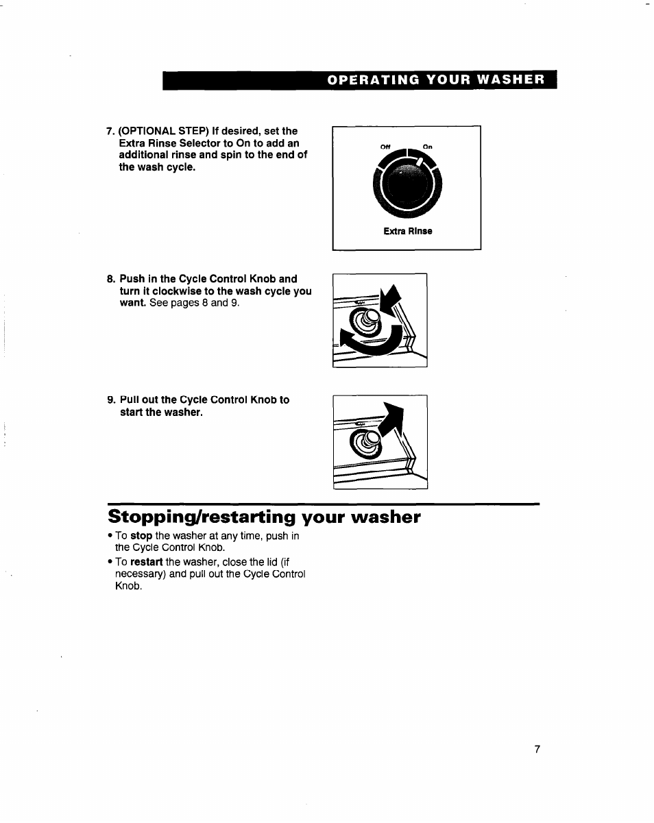 Stopping/restarting your washer | Whirlpool 3363569 User Manual | Page 7 / 23