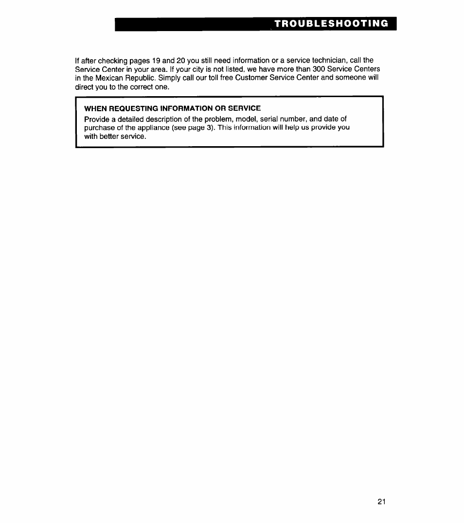 When requesting information or service | Whirlpool 3366869 User Manual | Page 21 / 56