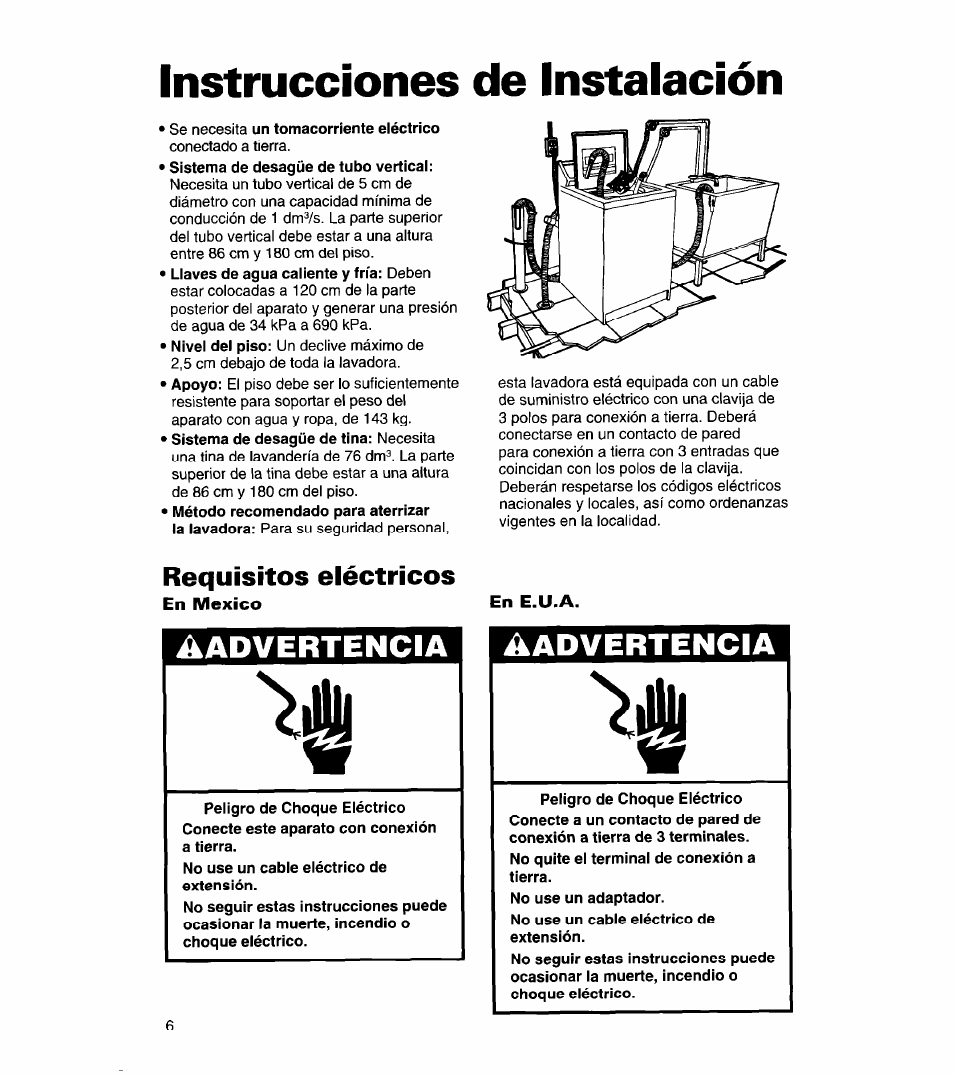 Instrucciones de instalación, Requisitos eléctricos, En mexico | Instrucciones de, Instalación, Advertencia ■ ^advertencia | Whirlpool 3366869 User Manual | Page 30 / 56