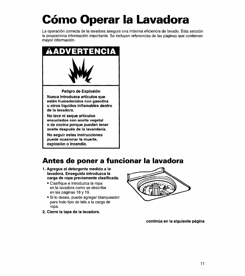 Cómo operar la lavadora, Antes de poner a funcionar la lavadora, Áadvertencia | Whirlpool 3366869 User Manual | Page 35 / 56