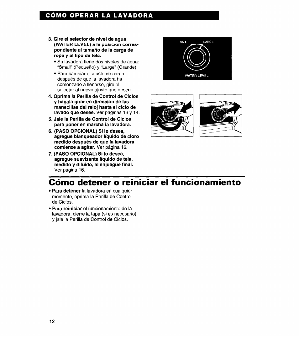 Cómo detener o reiniciar el funcionamiento | Whirlpool 3366869 User Manual | Page 36 / 56