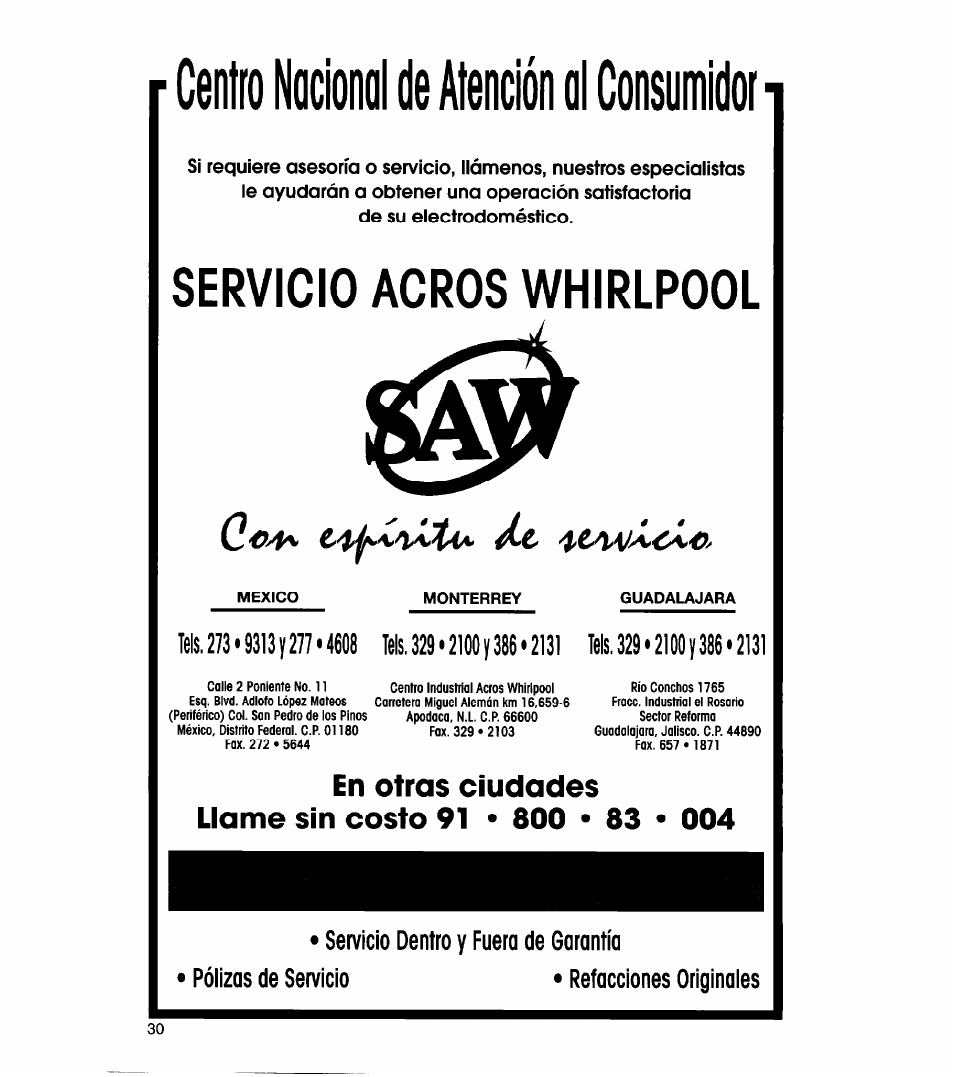 Servicio agros whirlpool | Whirlpool 3366869 User Manual | Page 54 / 56