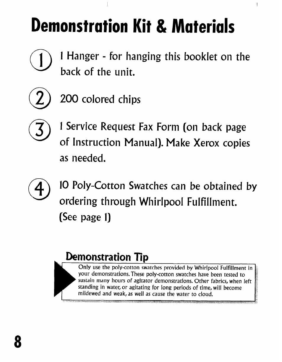 Demonstration kit & materials | Whirlpool LSR4311DQO User Manual | Page 10 / 16