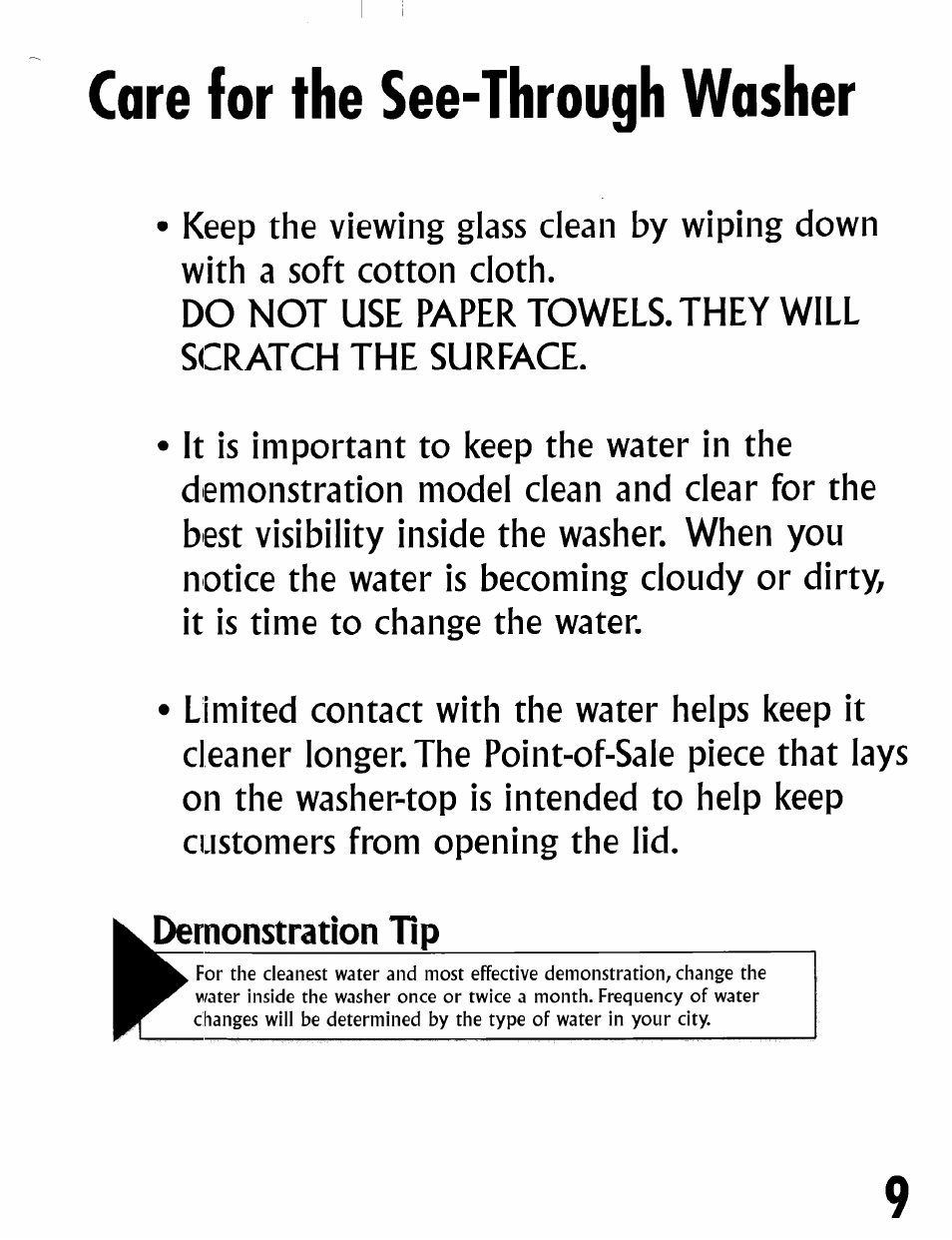 Care for the see-through washer | Whirlpool LSR4311DQO User Manual | Page 11 / 16