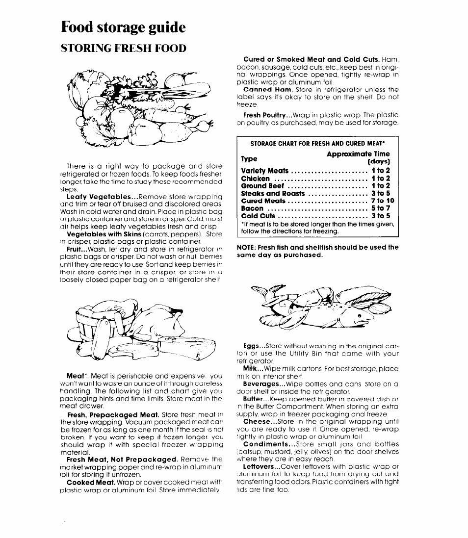 Food storage guide, Storing fresh food | Whirlpool ET20NK User Manual | Page 10 / 16