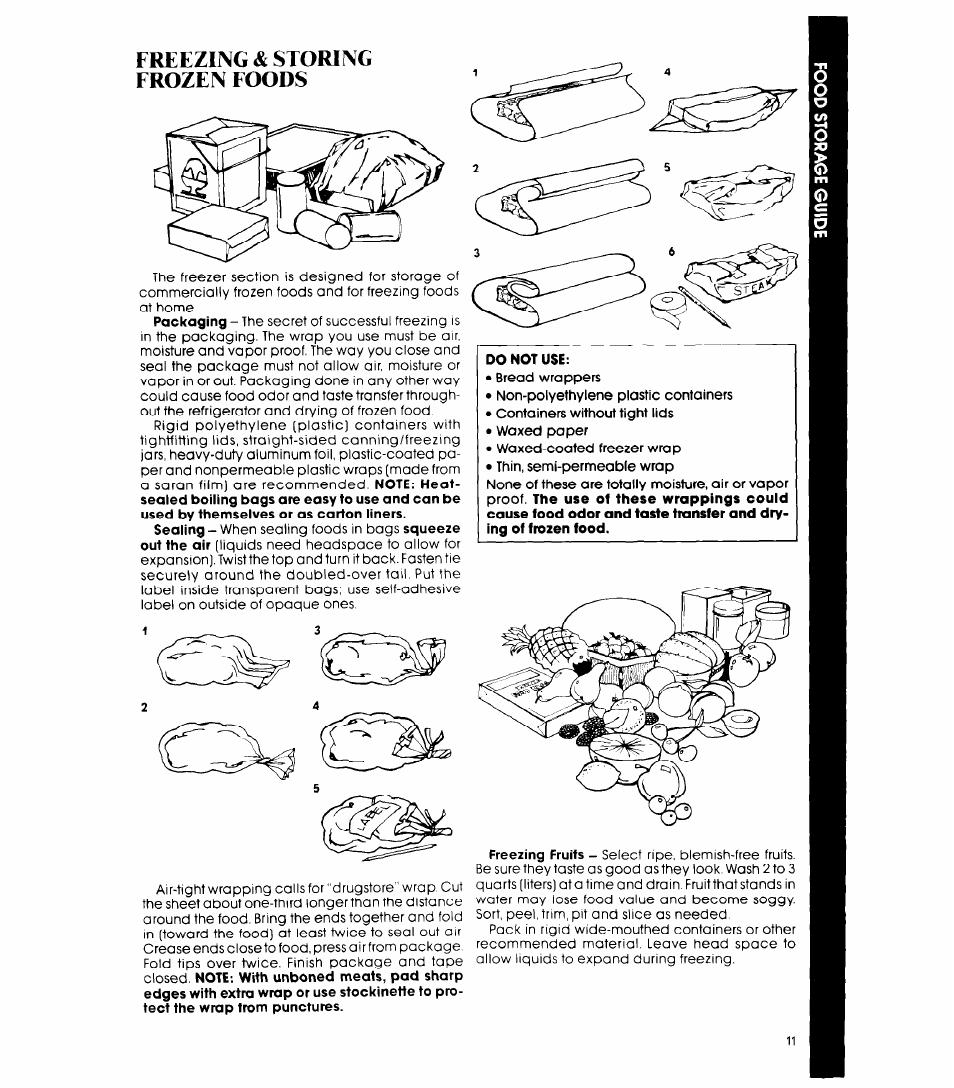 Freezing & storing frozen foods, Freezing and storing frozen foods | Whirlpool ET20NK User Manual | Page 11 / 16