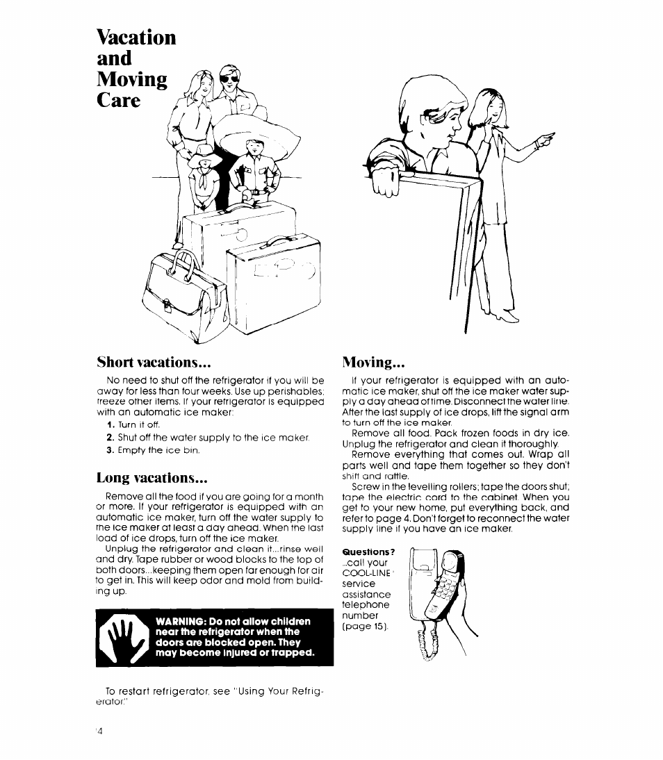 Vacation, Short vacations, Long vacations | Moving | Whirlpool ET20NK User Manual | Page 14 / 16