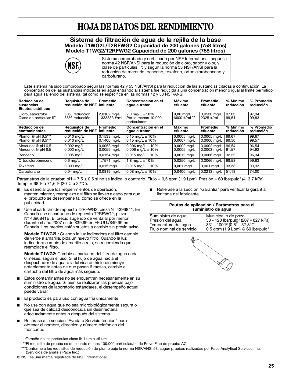 Hoja de datos del rendimiento | Whirlpool 2309541B User Manual | Page 25 / 40