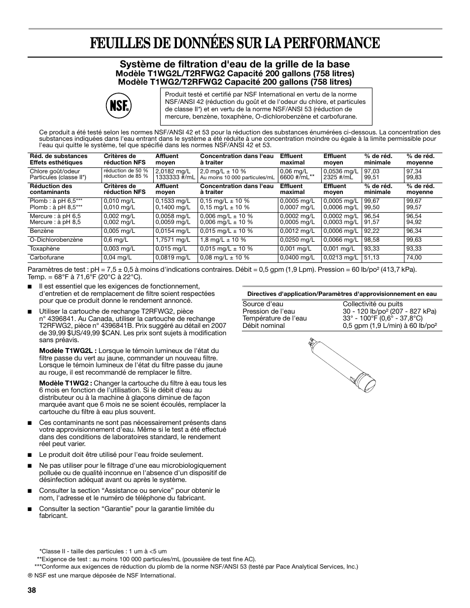 Feuilles de données sur la performance | Whirlpool 2309541B User Manual | Page 38 / 40