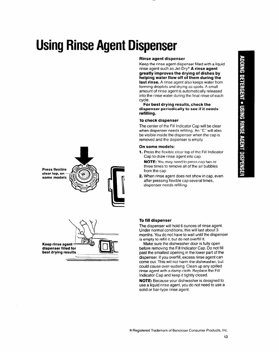 Using rinse agent dispenser | Whirlpool 8700 User Manual | Page 13 / 24