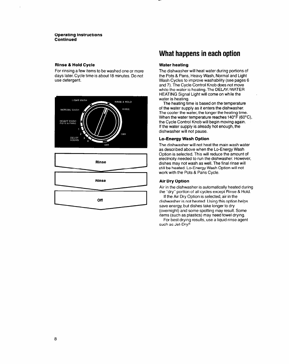What happens in each option | Whirlpool 8700 User Manual | Page 8 / 24