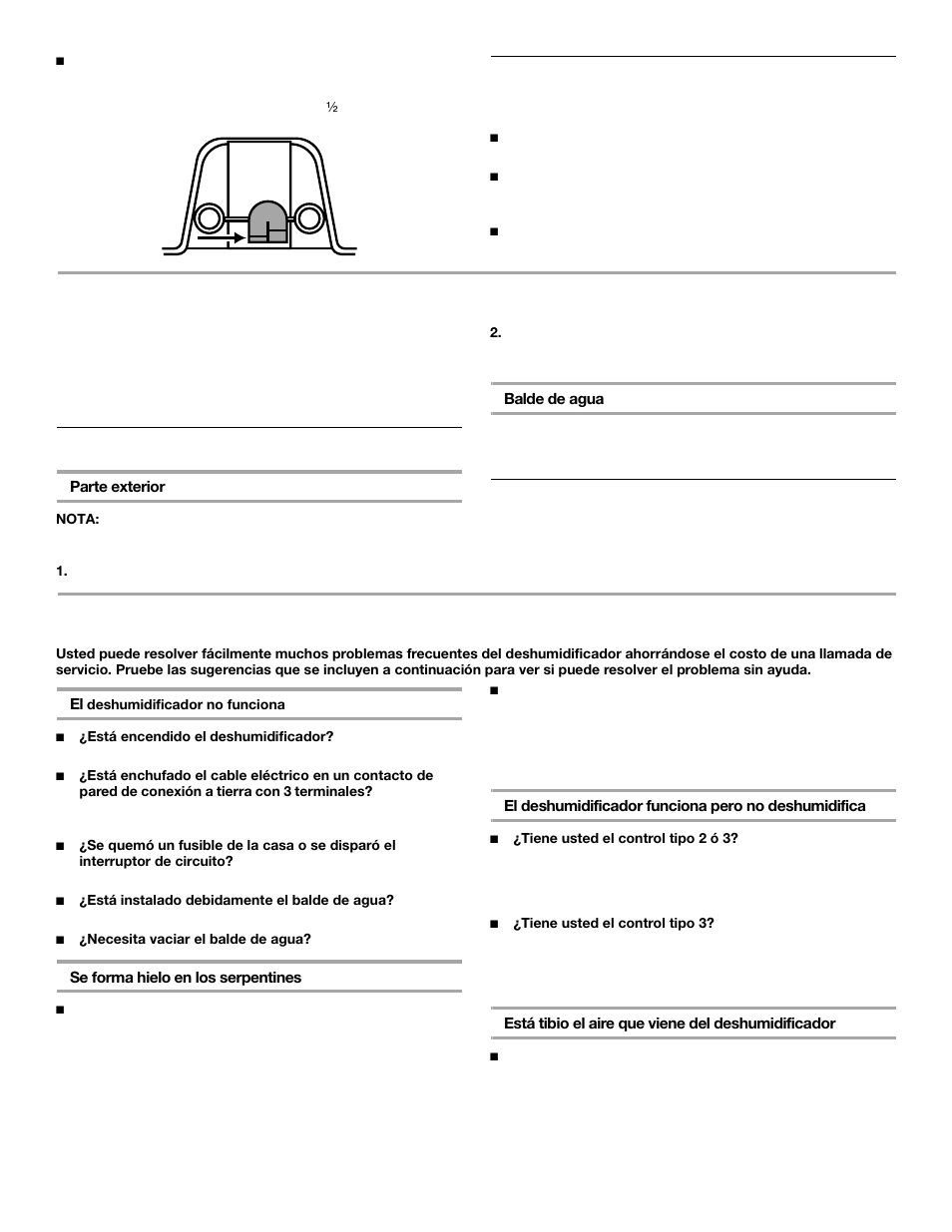 Cuidado del deshumidificador, Solución de problemas, Sonidos normales | Limpieza, Reparación de la pintura dañada | Whirlpool 1187984 User Manual | Page 14 / 16