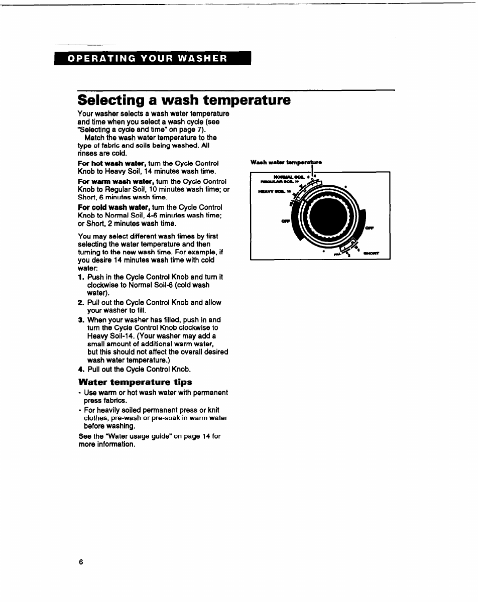 Selecting a wash temperature, Water temperature tips | Whirlpool RAM4132B User Manual | Page 6 / 22