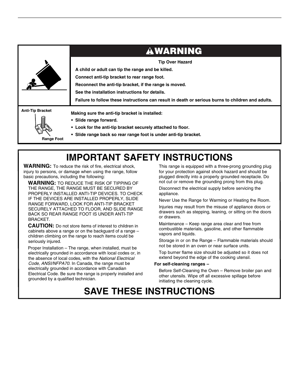 Warning, The anti-tip bracket | Whirlpool 9763003 User Manual | Page 4 / 24