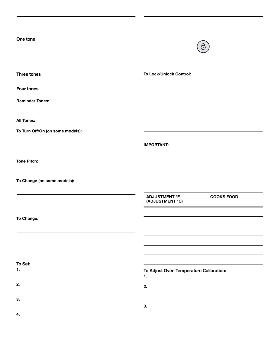 Tones, Fahrenheit and celsius, Timer | Control lockout, Add 1 minute, Oven temperature control | Whirlpool 9763003 User Manual | Page 9 / 24