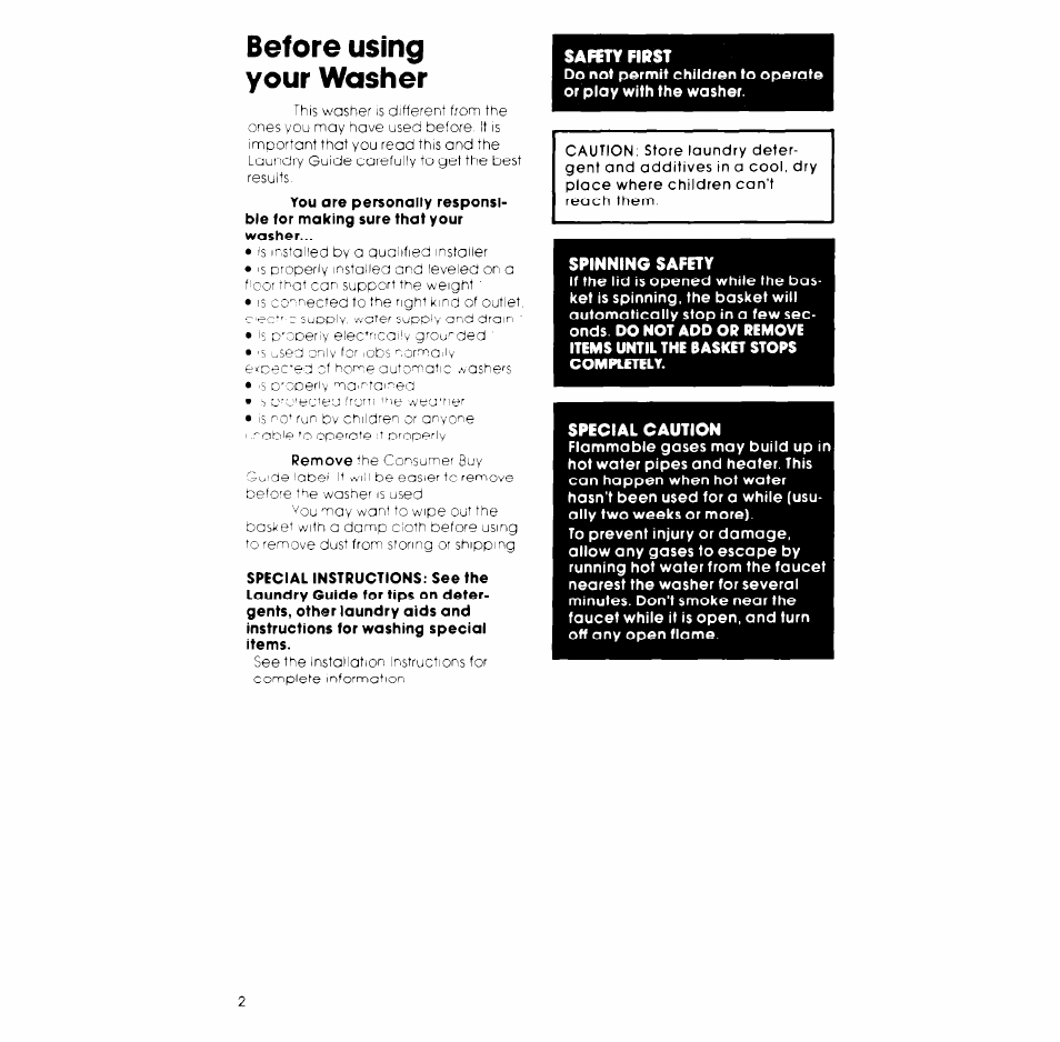 Before using your washer | Whirlpool Generation + LB5500XL User Manual | Page 2 / 12