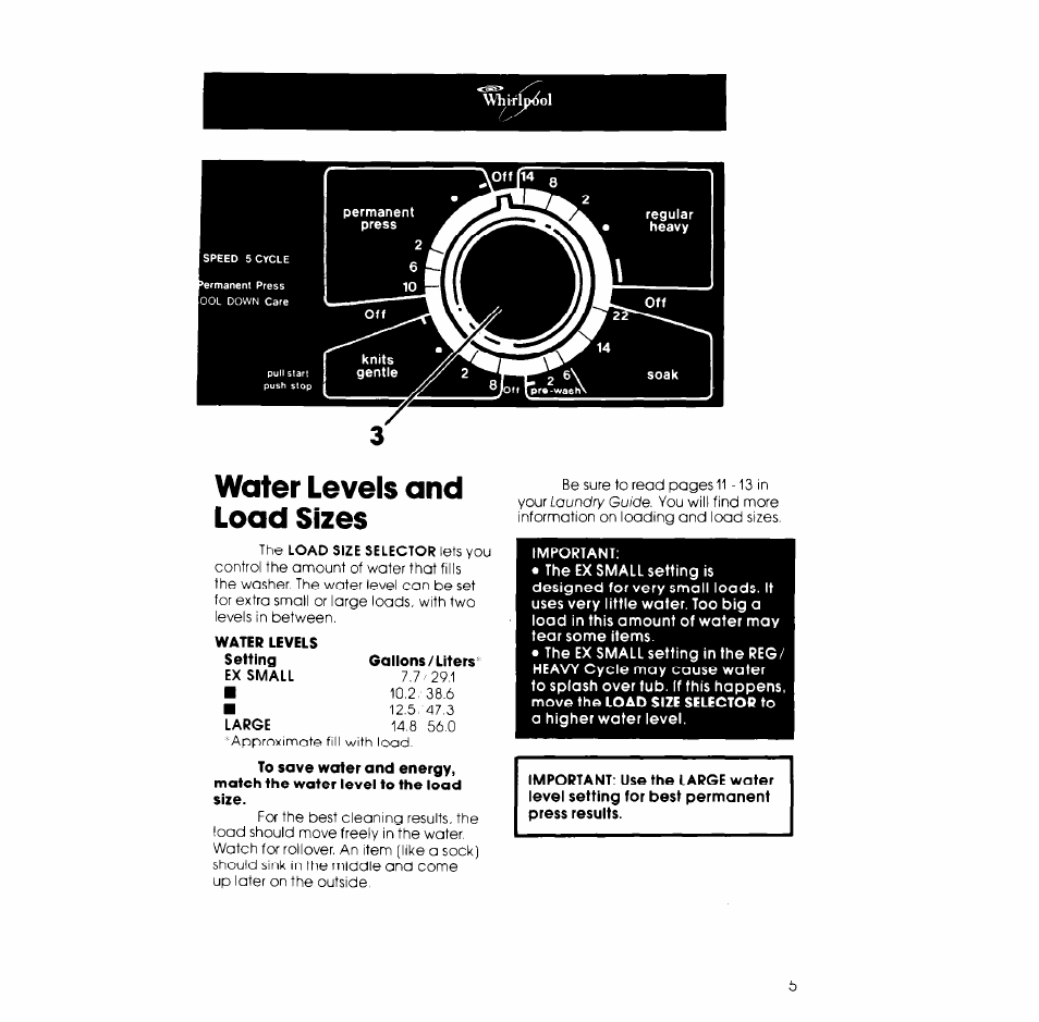Water levels and load sizes | Whirlpool Generation + LB5500XL User Manual | Page 5 / 12