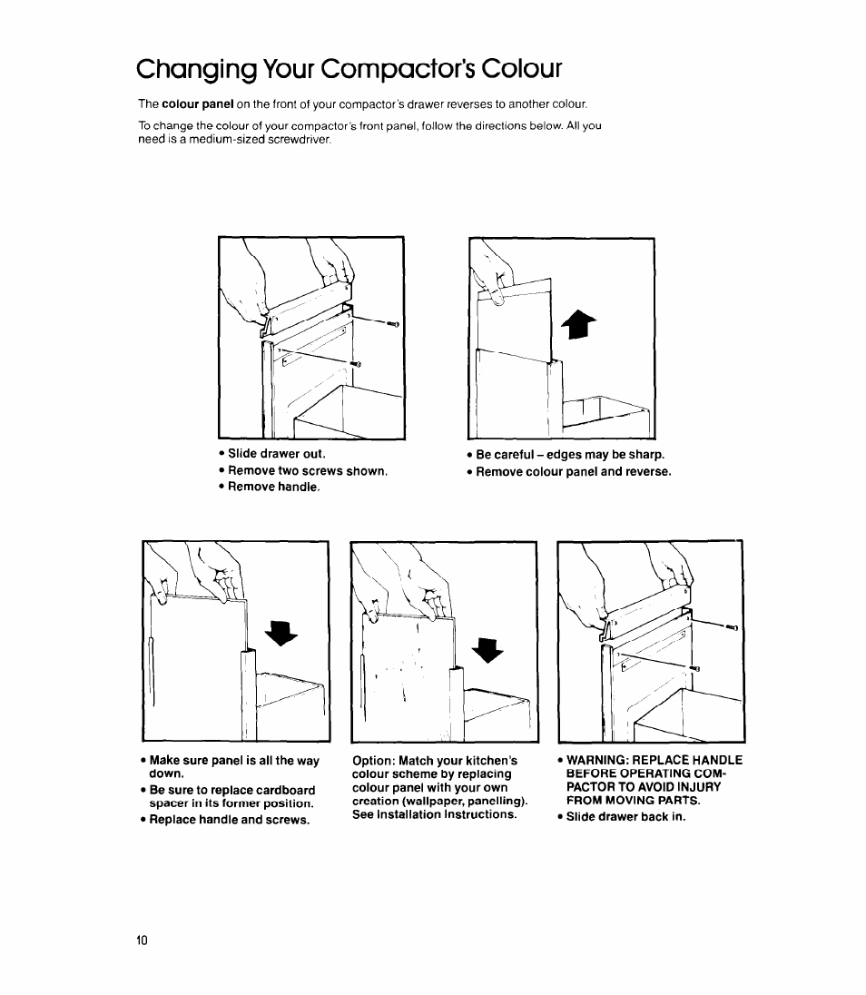 Changing your compactor’s colour | Whirlpool TU 4100 User Manual | Page 10 / 12
