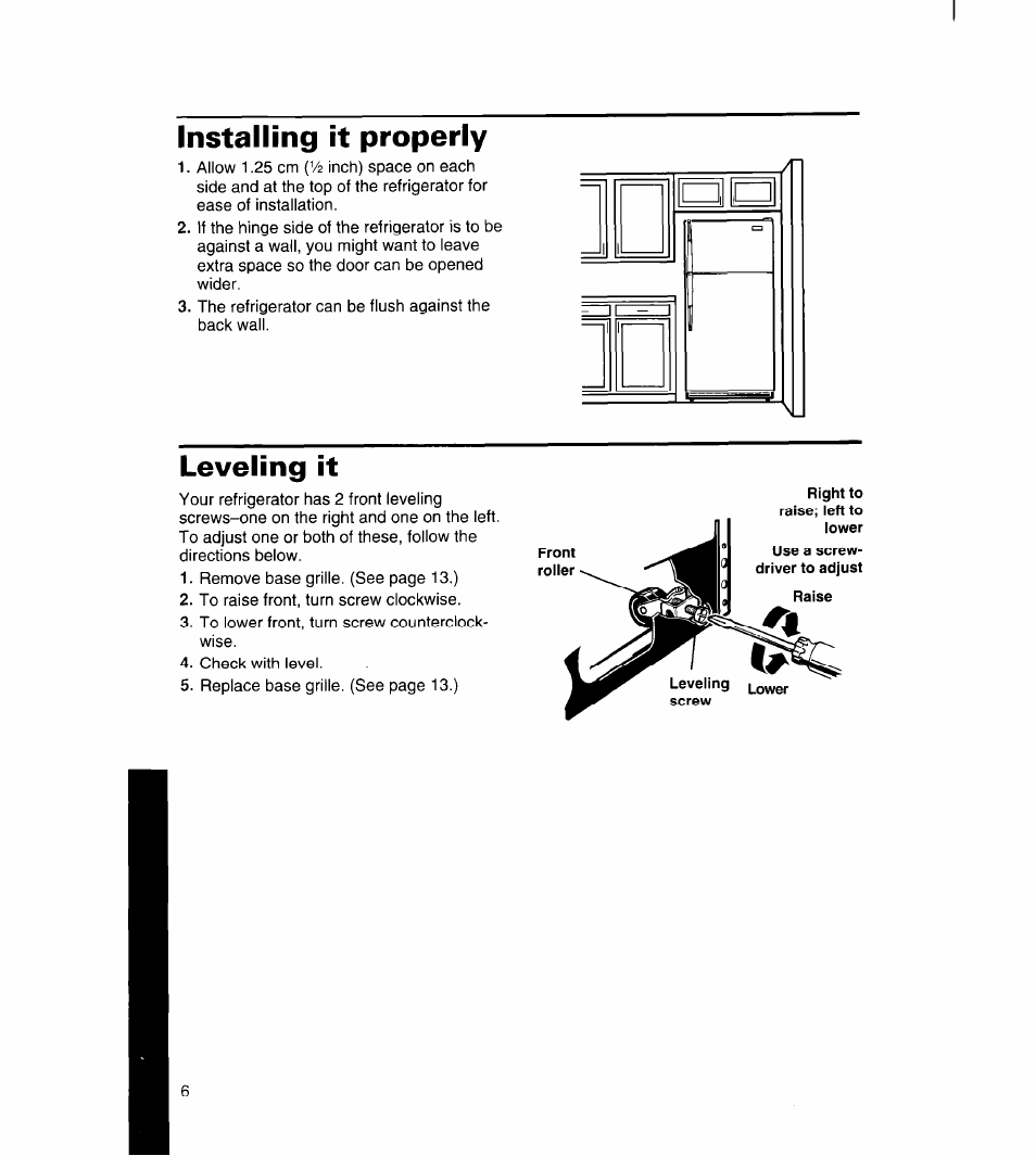 Installing it properly, Leveling it | Whirlpool 3ET16NK User Manual | Page 7 / 26