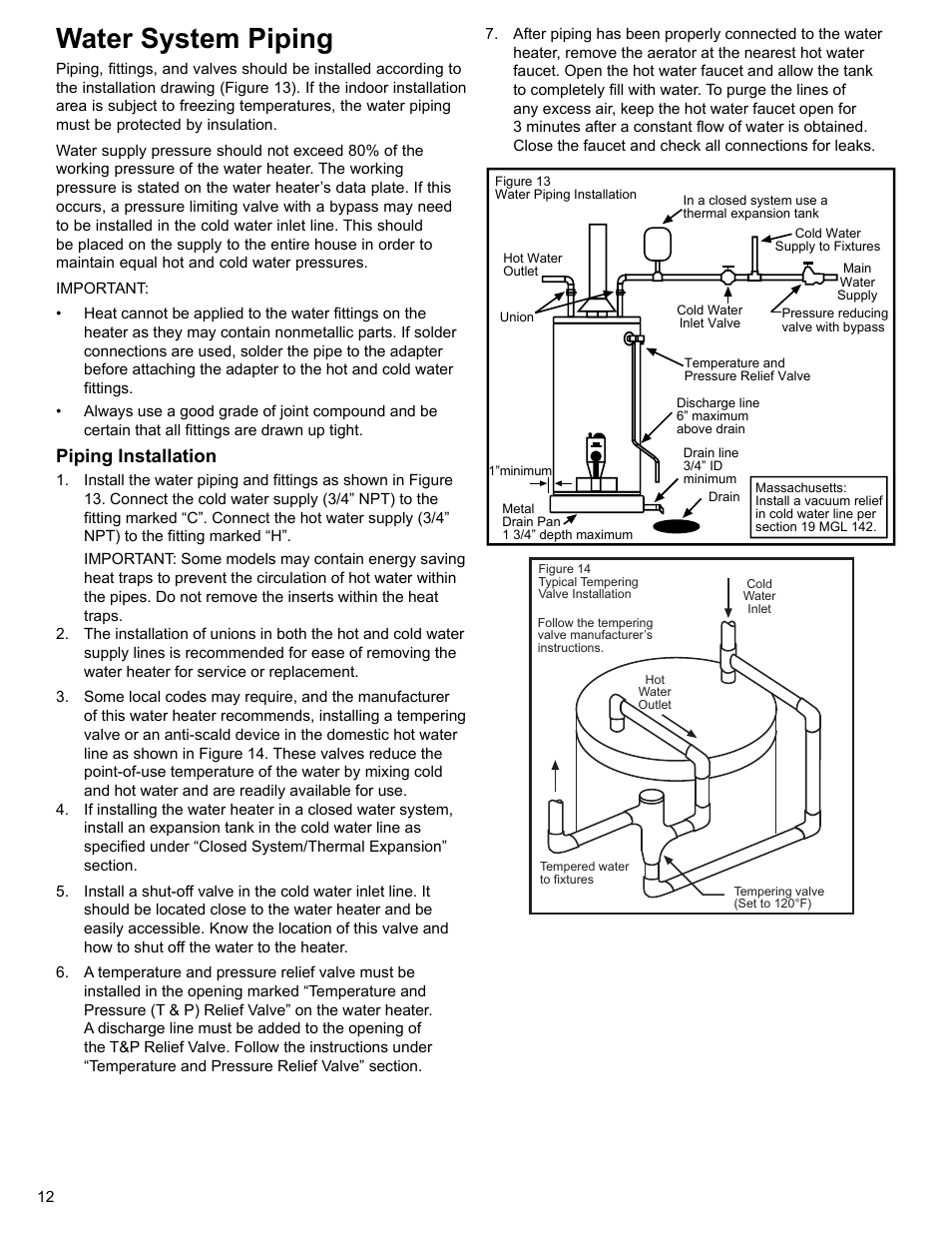 Water system piping, Piping installation | Whirlpool UG1H5040T3NOV User Manual | Page 12 / 29