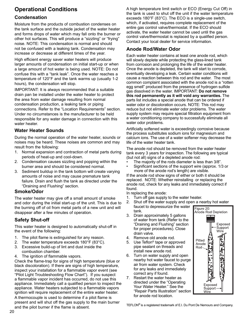 Operational conditions | Whirlpool UG1H5040T3NOV User Manual | Page 20 / 29