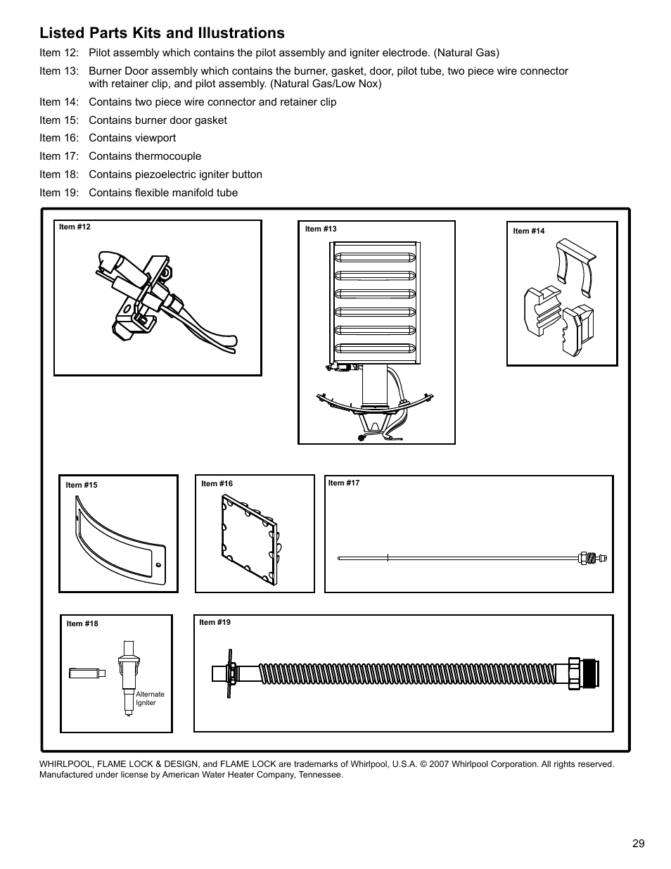 Listed parts kits and illustrations | Whirlpool UG1H5040T3NOV User Manual | Page 29 / 29