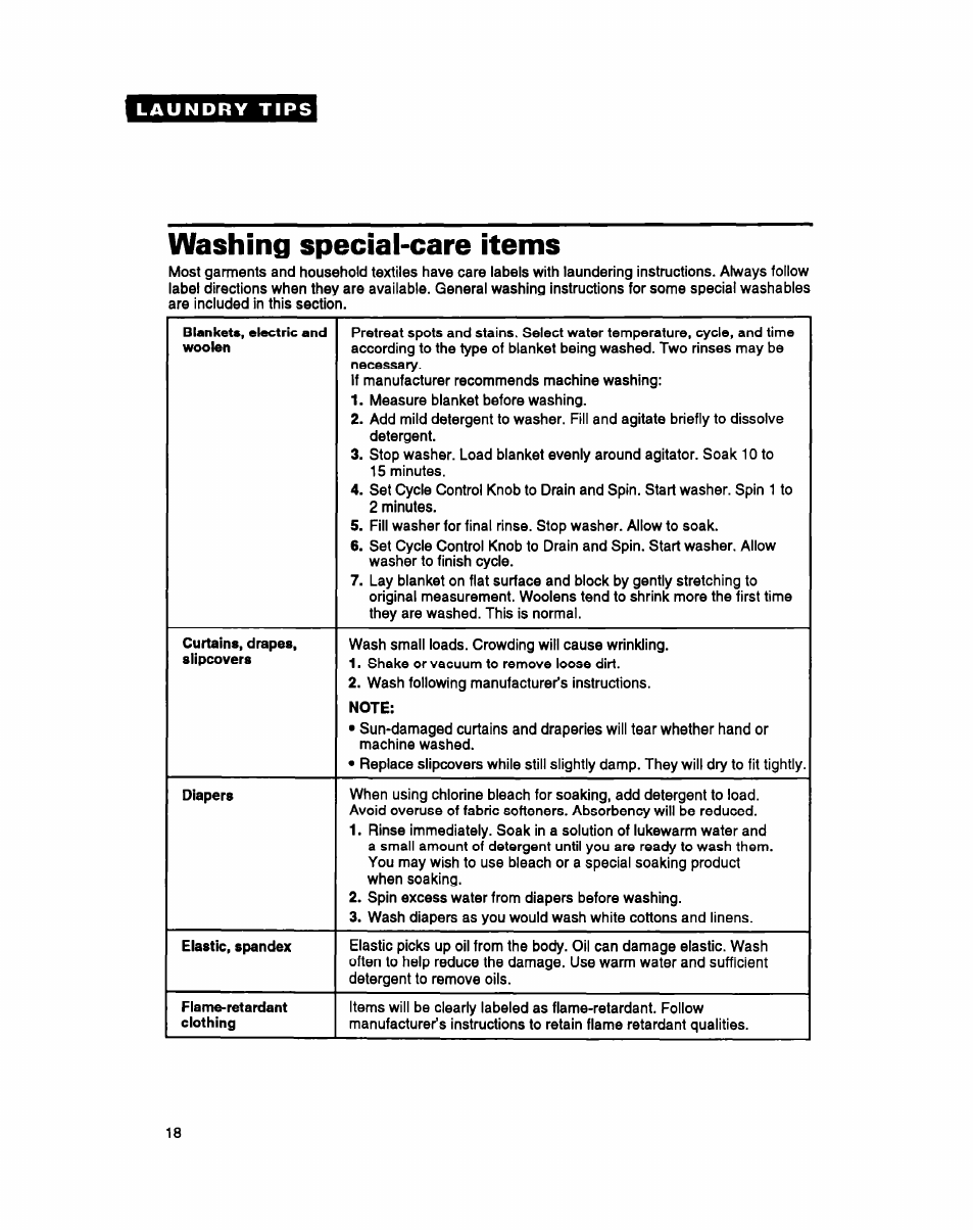 Washing special-care items | Whirlpool LSS7233AN0 User Manual | Page 18 / 24