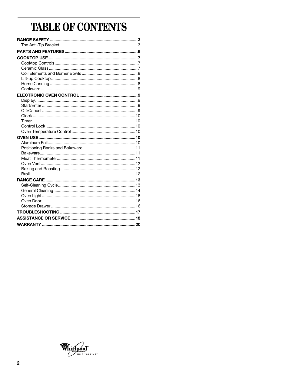 Whirlpool F378LXK User Manual | Page 2 / 20