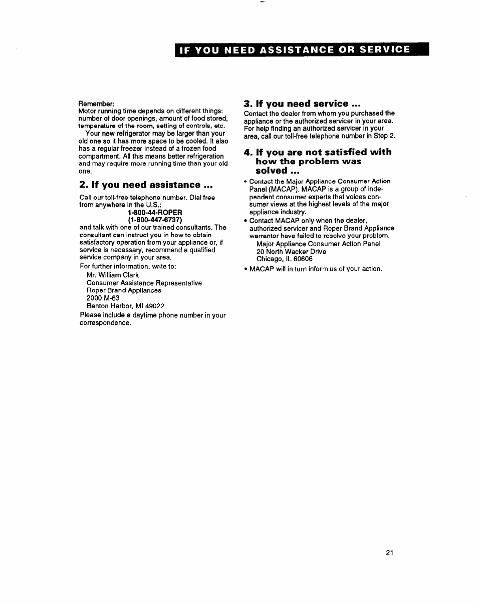 If you need assistance, If you need service | Whirlpool RT18BK User Manual | Page 21 / 24