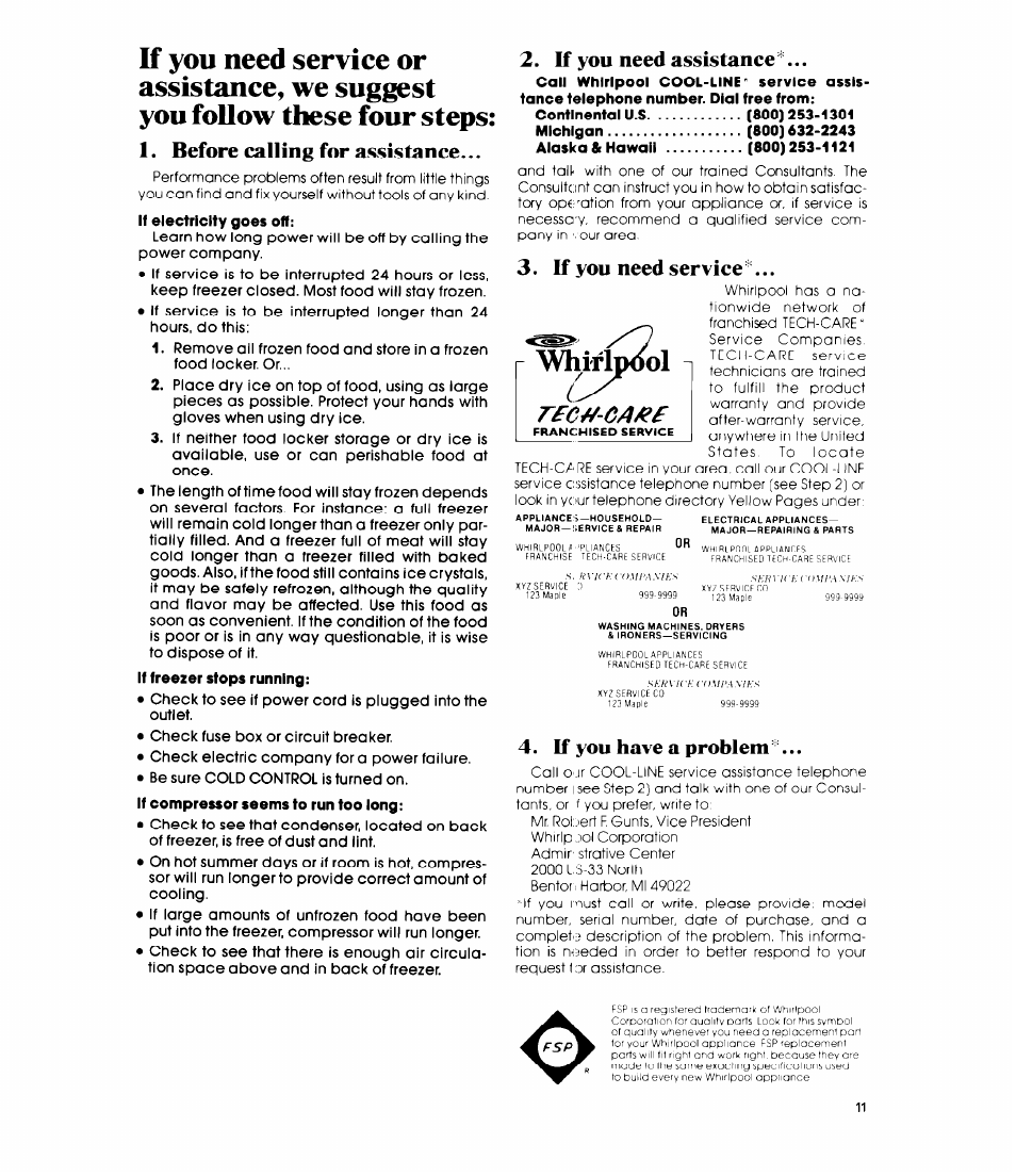 Whirl, Before cauing for assistance | Whirlpool EV20VS User Manual | Page 11 / 12