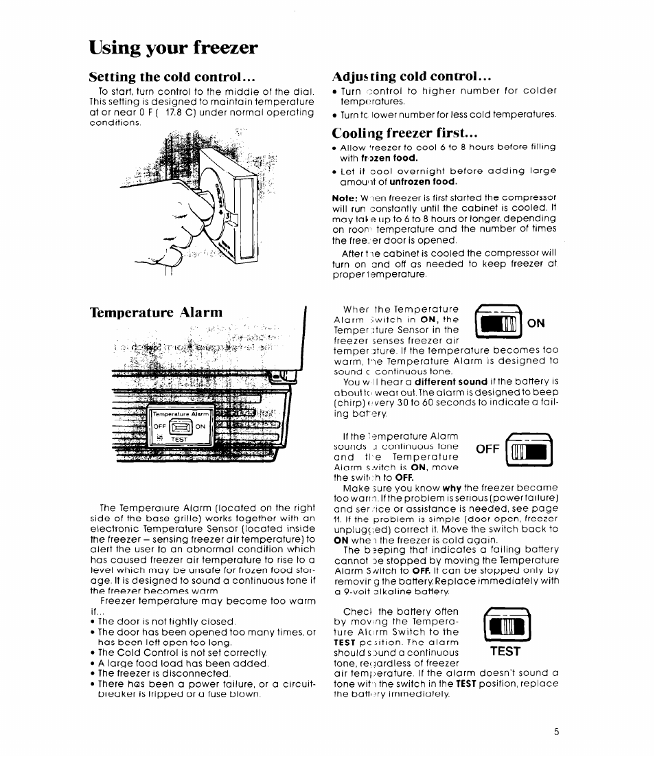 Using your freezer | Whirlpool EV20VS User Manual | Page 5 / 12