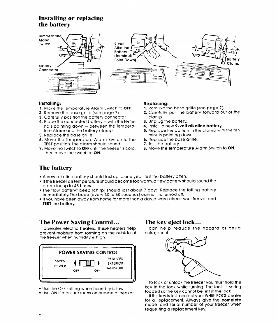 Installing, Replacing, Power saving control | The power saving control | Whirlpool EV20VS User Manual | Page 6 / 12