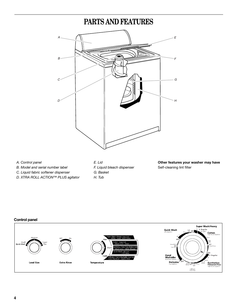 Parts and features | Whirlpool 3RLSQ8000 User Manual | Page 4 / 12