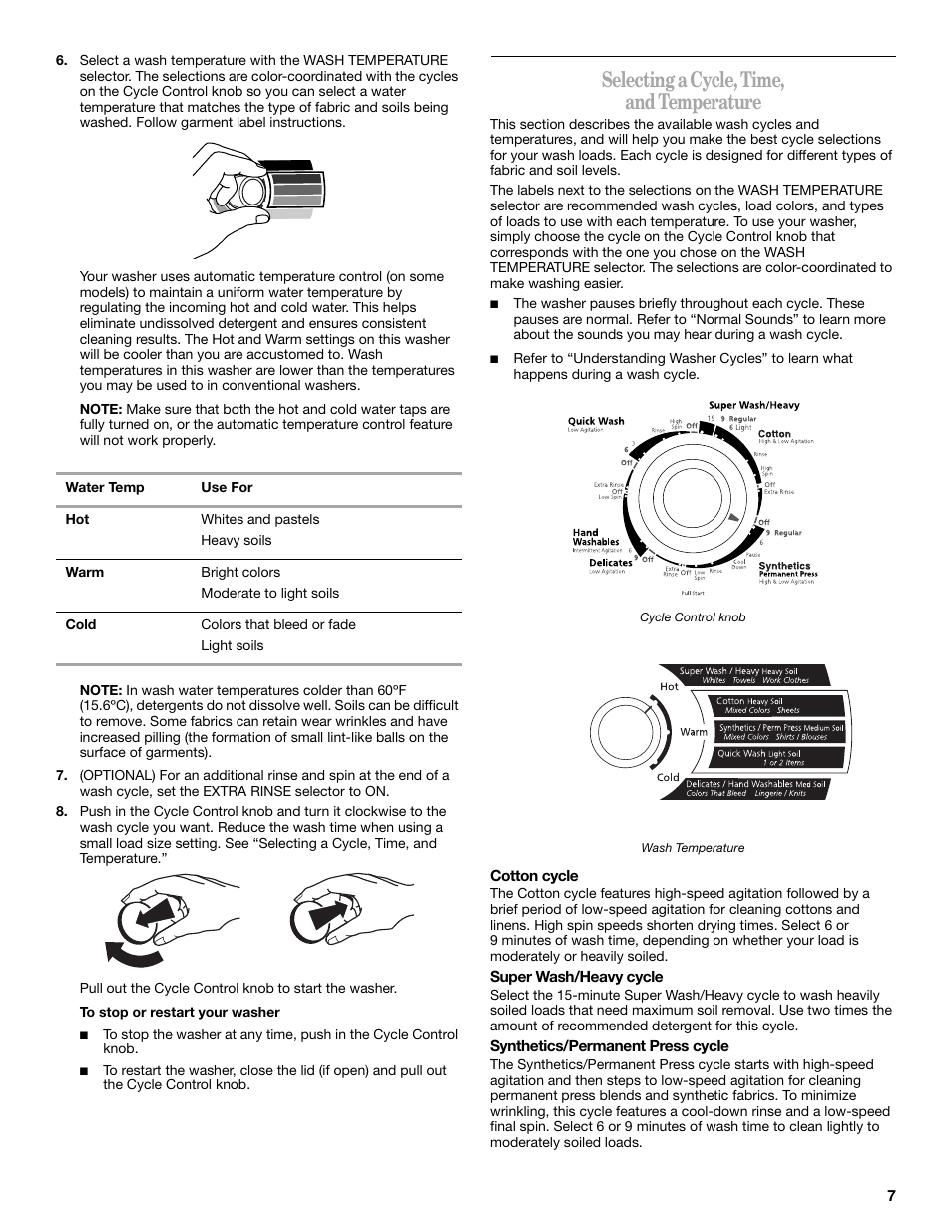 Selecting a cycle, time, and temperature | Whirlpool 3RLSQ8000 User Manual | Page 7 / 12