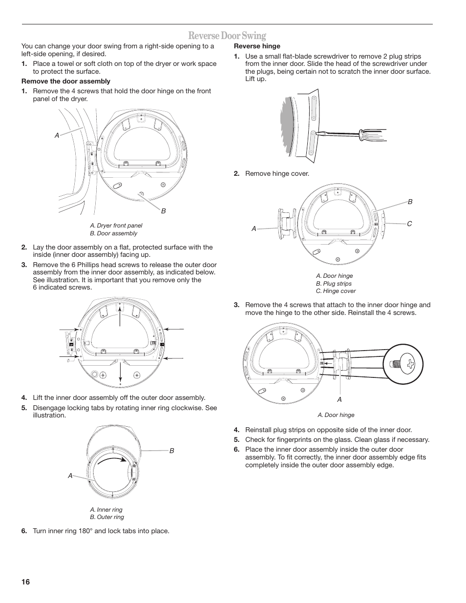 Reverse door swing | Whirlpool DUET SPORT W10151580B User Manual | Page 16 / 28