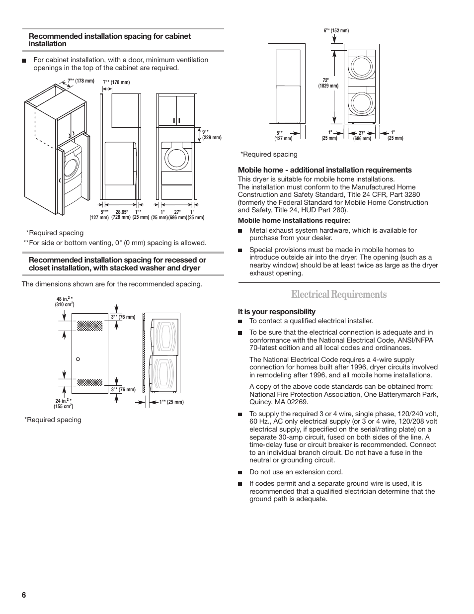 Electrical requirements, Mobile home - additional installation requirements, It is your responsibility | Whirlpool DUET SPORT W10151580B User Manual | Page 6 / 28