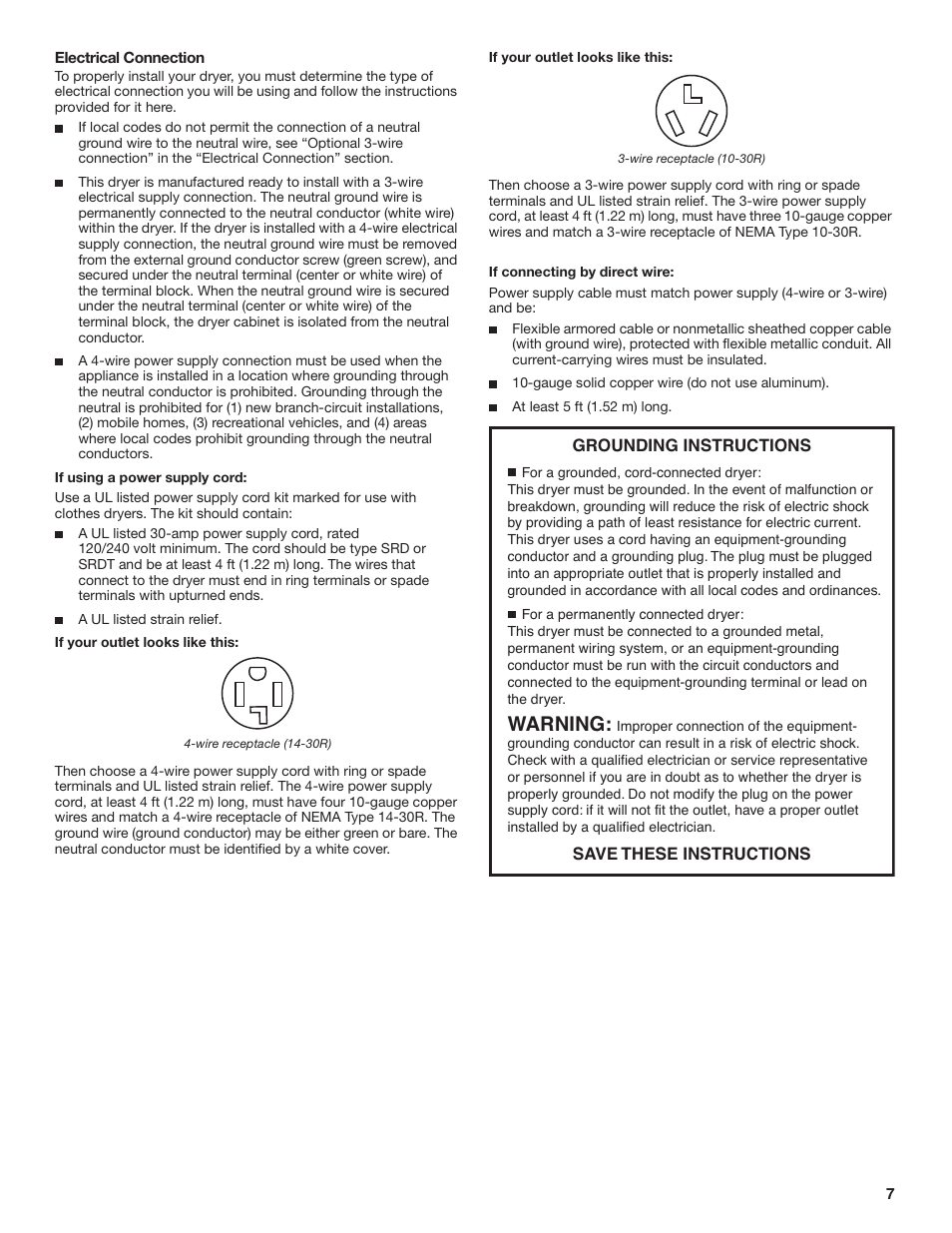 Warning | Whirlpool DUET SPORT W10151580B User Manual | Page 7 / 28