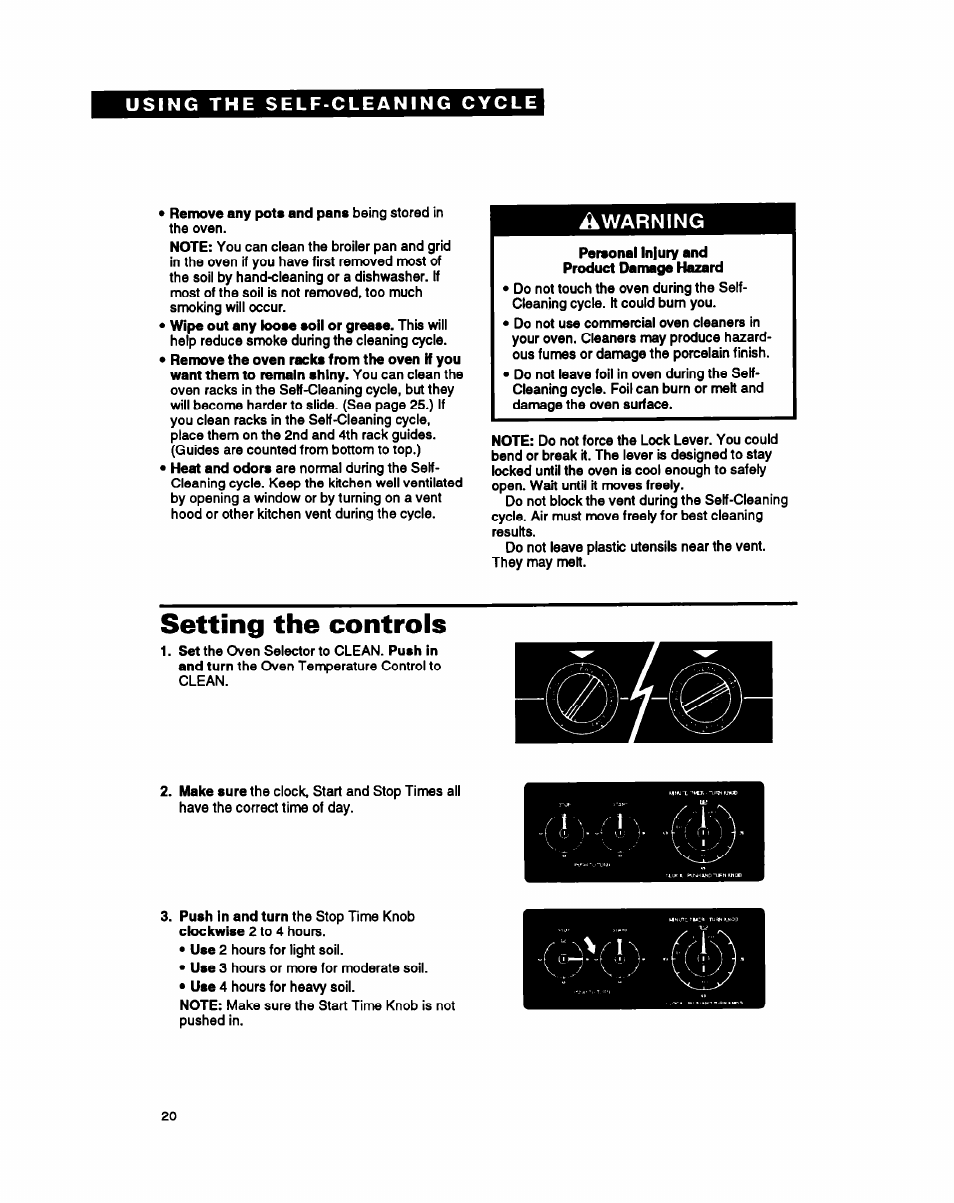 Setting the controls | Whirlpool FGS387Y User Manual | Page 20 / 32